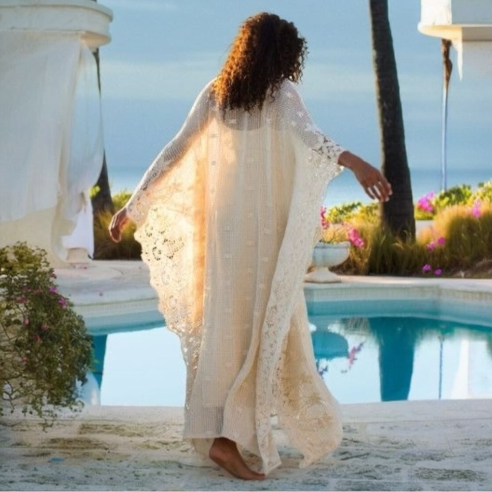 Soft Surroundings Martinique Breeze crochet maxi-dress Caftan SZ PS / PM petite - Picture 4 of 9